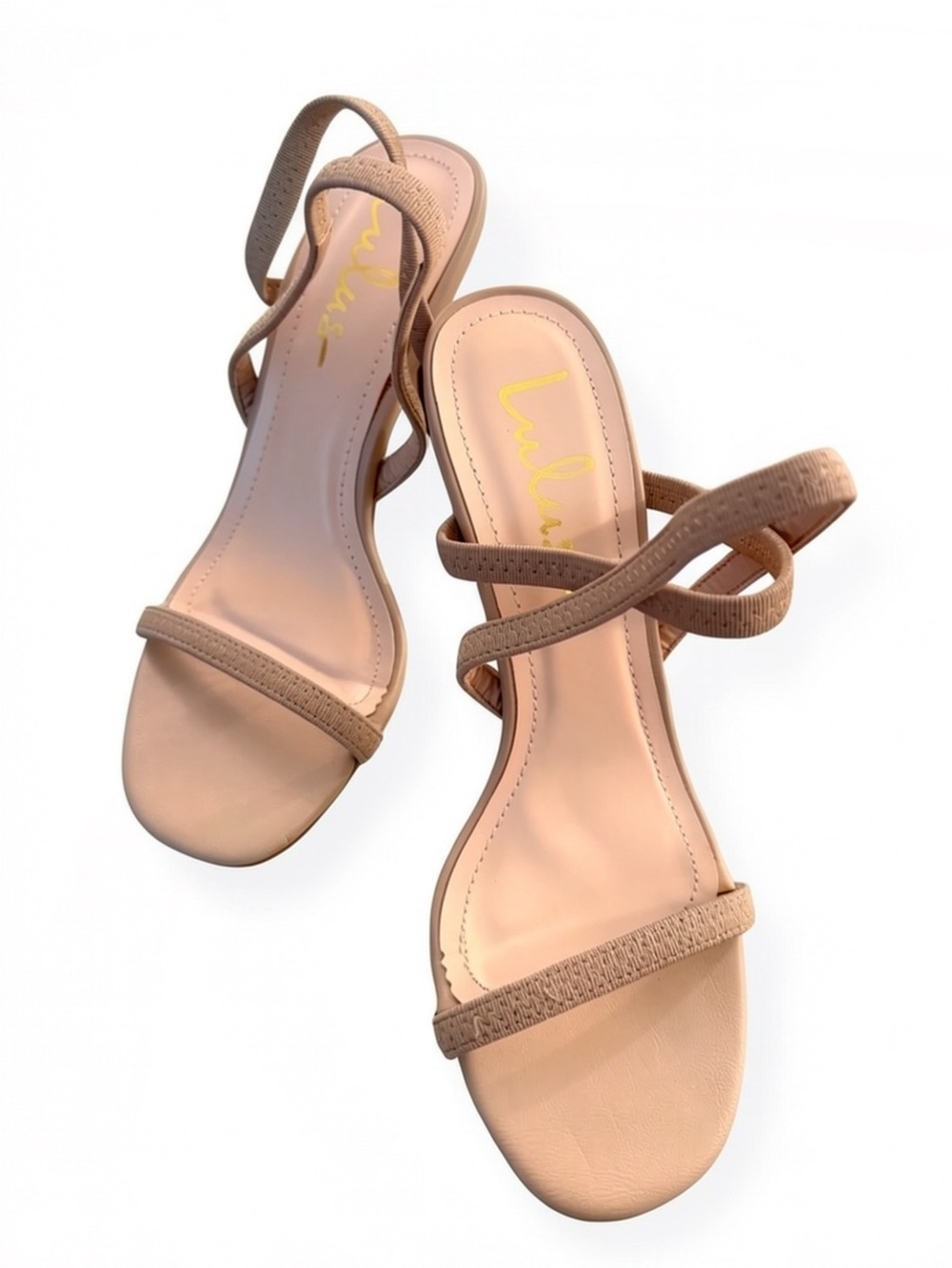 Lulus Light Nude Strappy Elastic High Heel Sandals Size 7.5 EUC